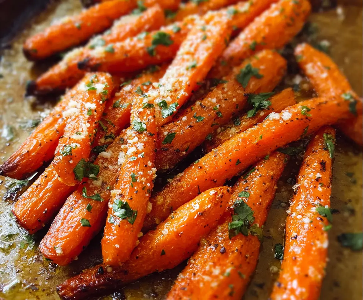 Delicious Parmesan Garlic Roasted Carrots served as a healthy side dish