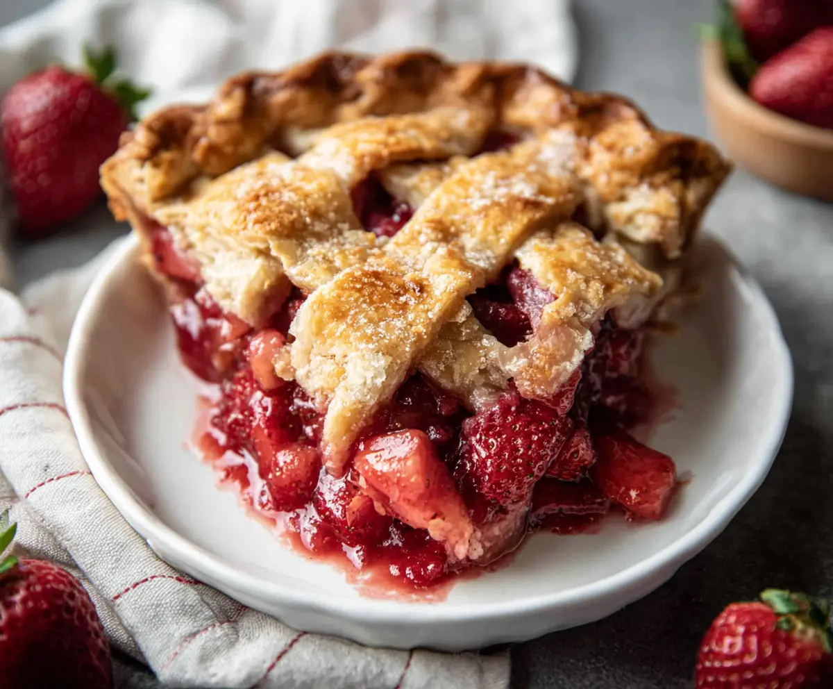 Delicious rhubarb strawberry pie with a golden crust and vibrant fruit filling