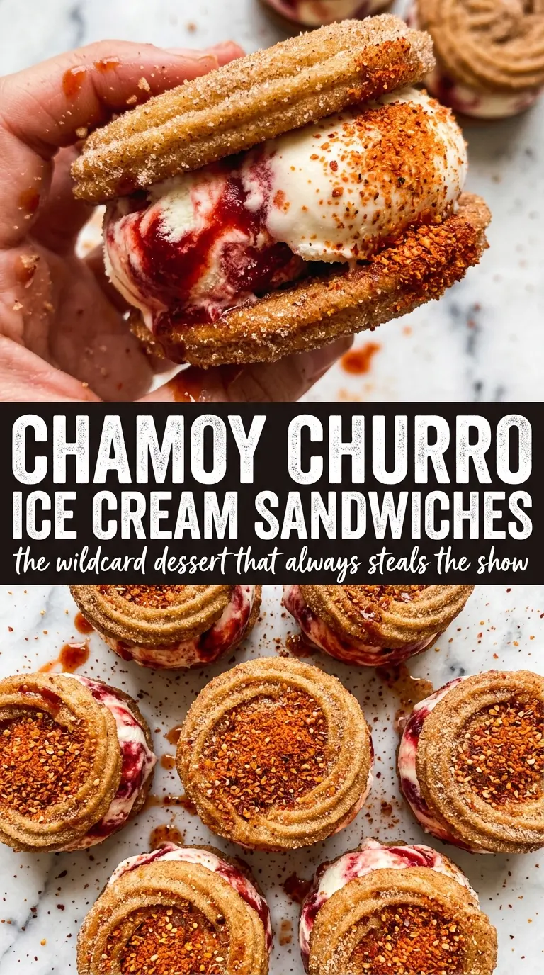 Chamoy Churro Ice Cream Sandwiches crispy cinnamon-sugar frozen dessert