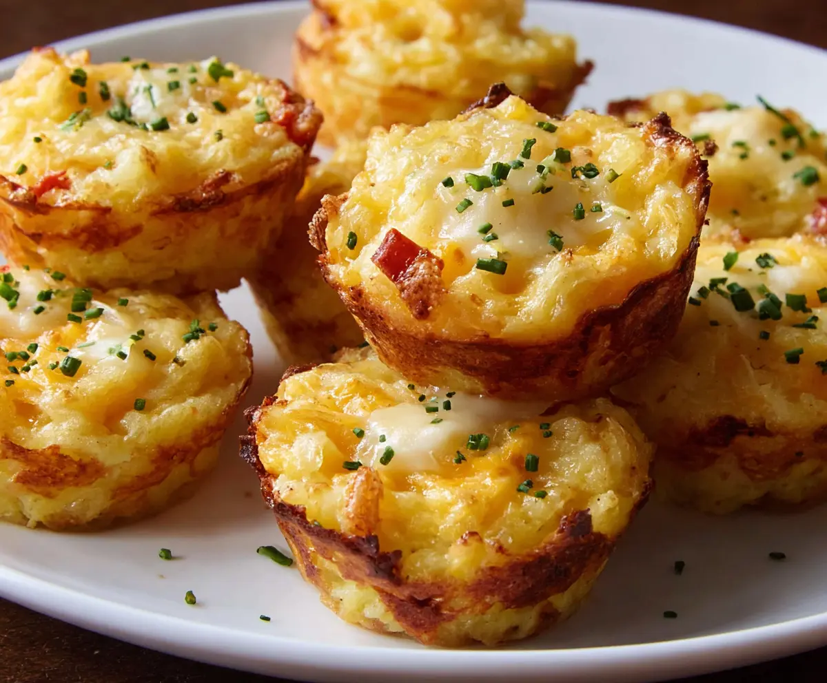 Delicious cheesy mashed potato muffins with golden crust and melty cheese topping.