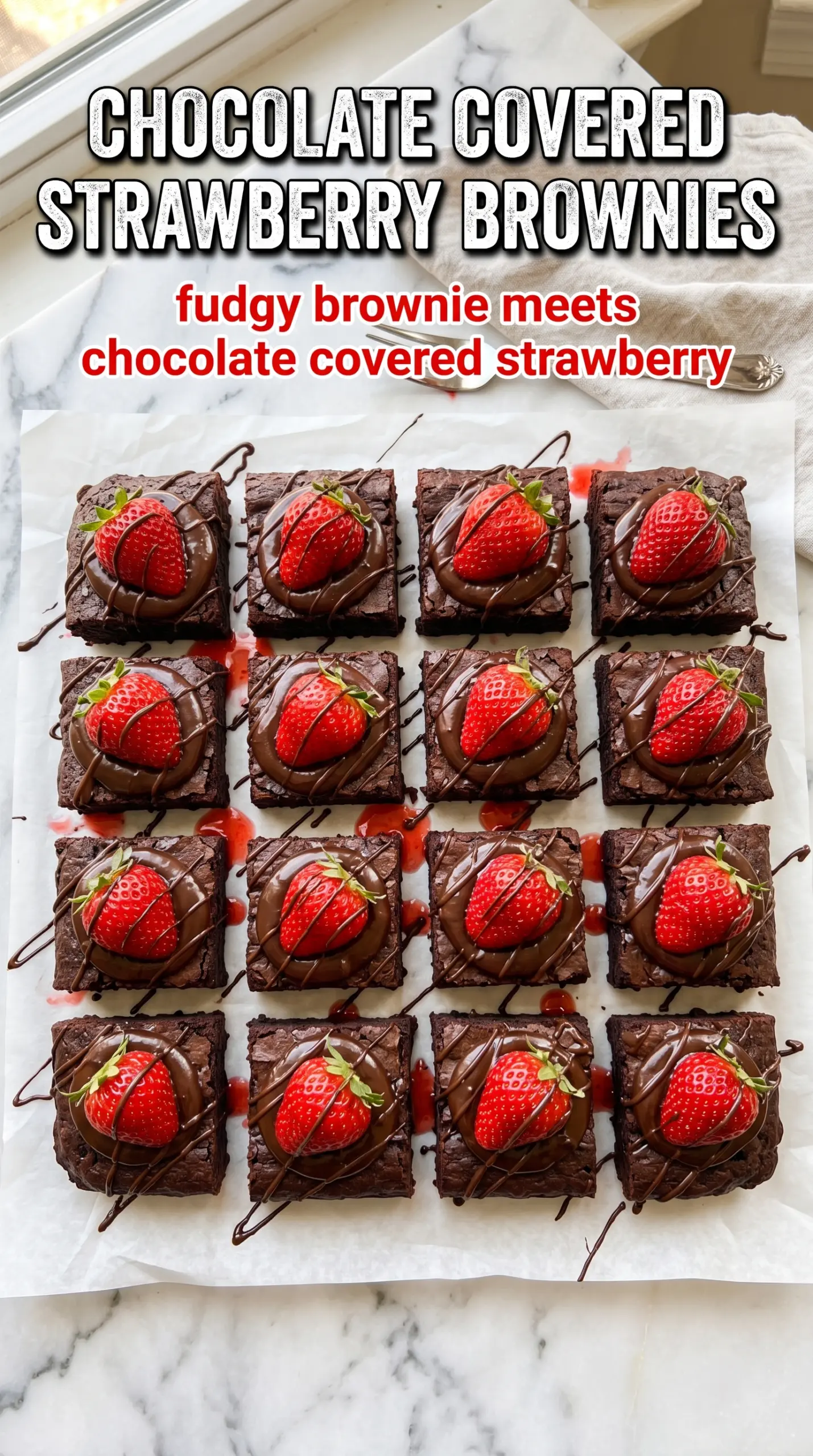 Chocolate Covered Strawberry Brownies fudgy glossy strawberry