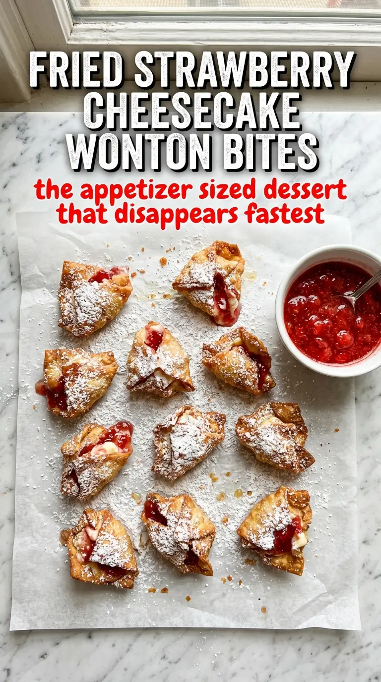 Fried Strawberry Cheesecake Wonton Bites golden crispy creamy