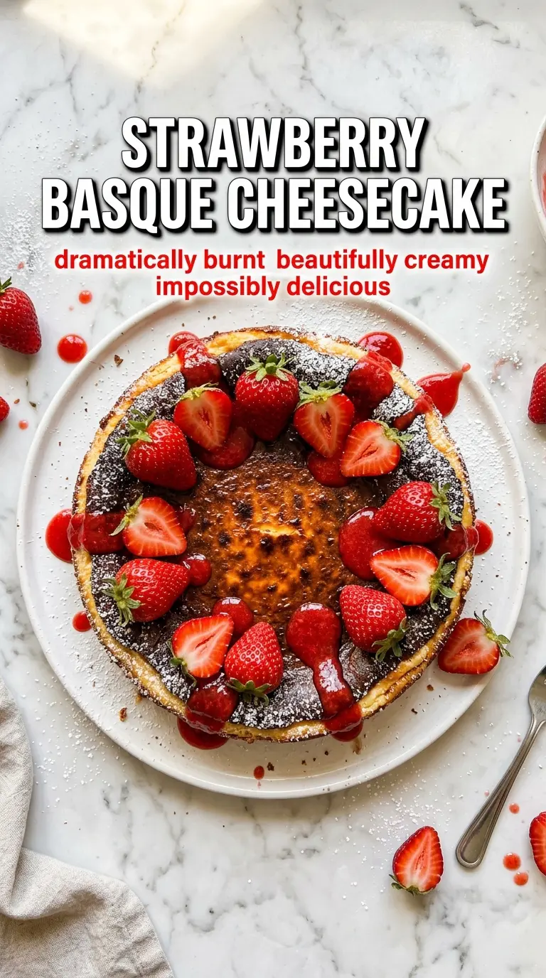 Strawberry Basque cheesecake rustic creamy strawberries