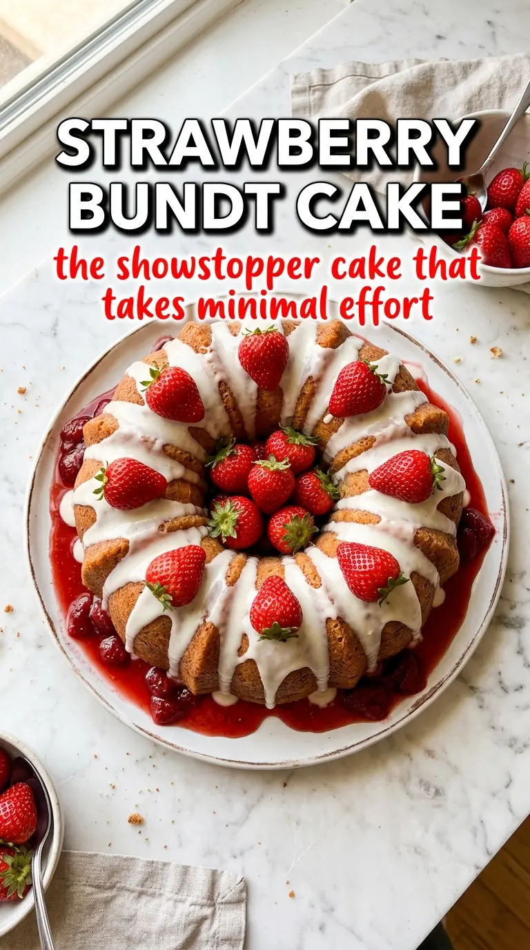 Strawberry Bundt Cake tender pink-tinged glossy