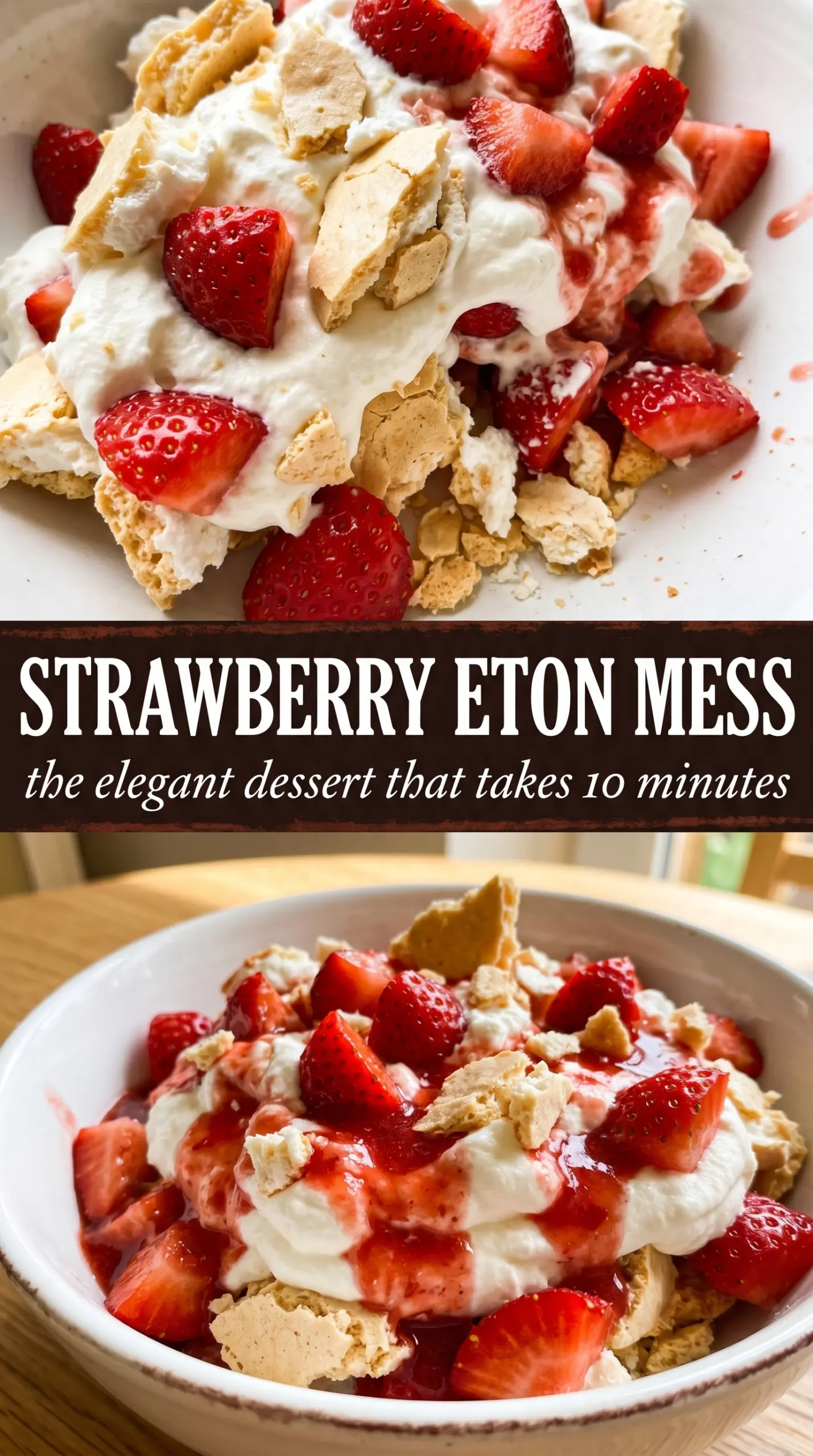 Strawberry Eton Mess with strawberries, cream, and meringue