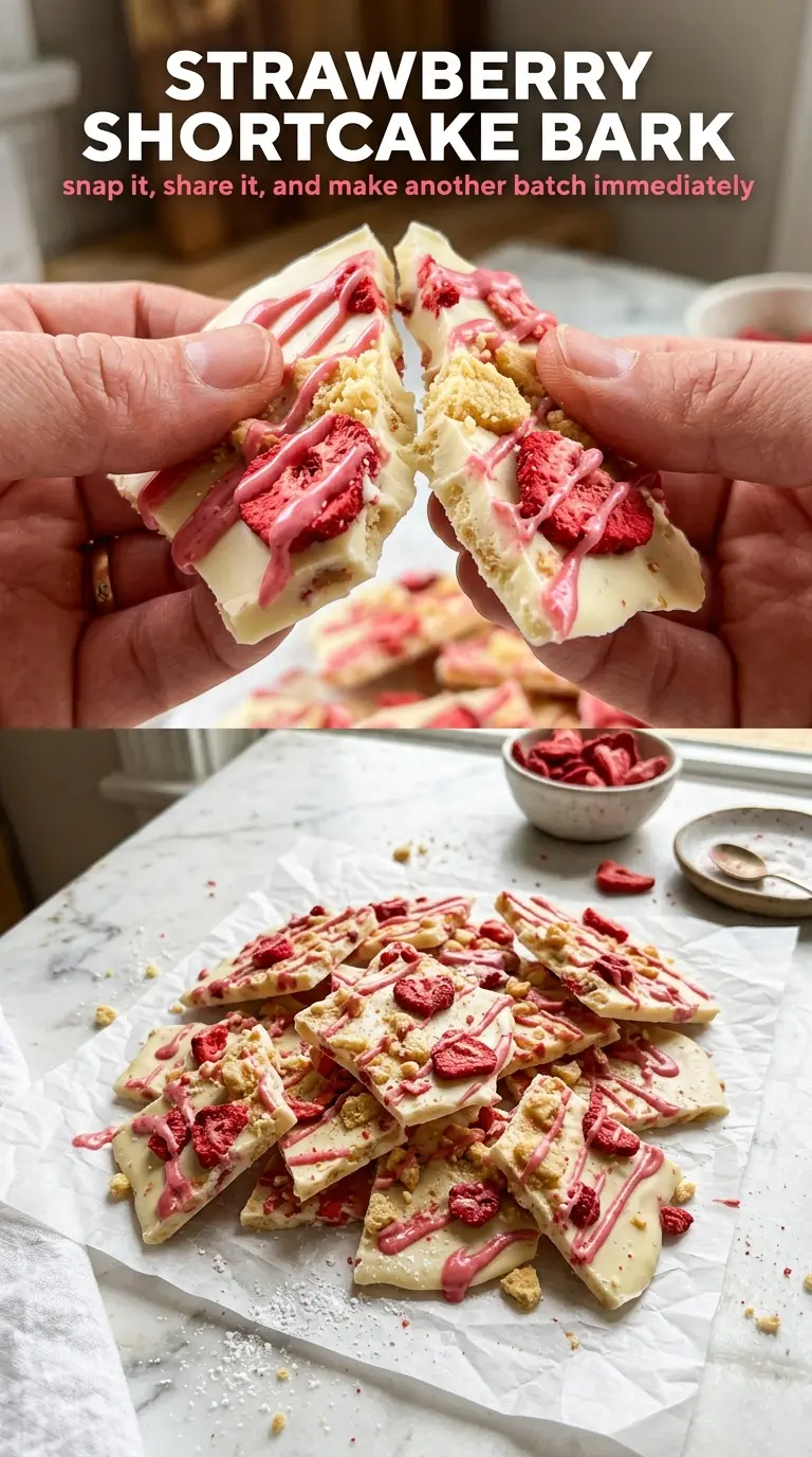 Strawberry Shortcake Bark swirled chocolate berries crumbs