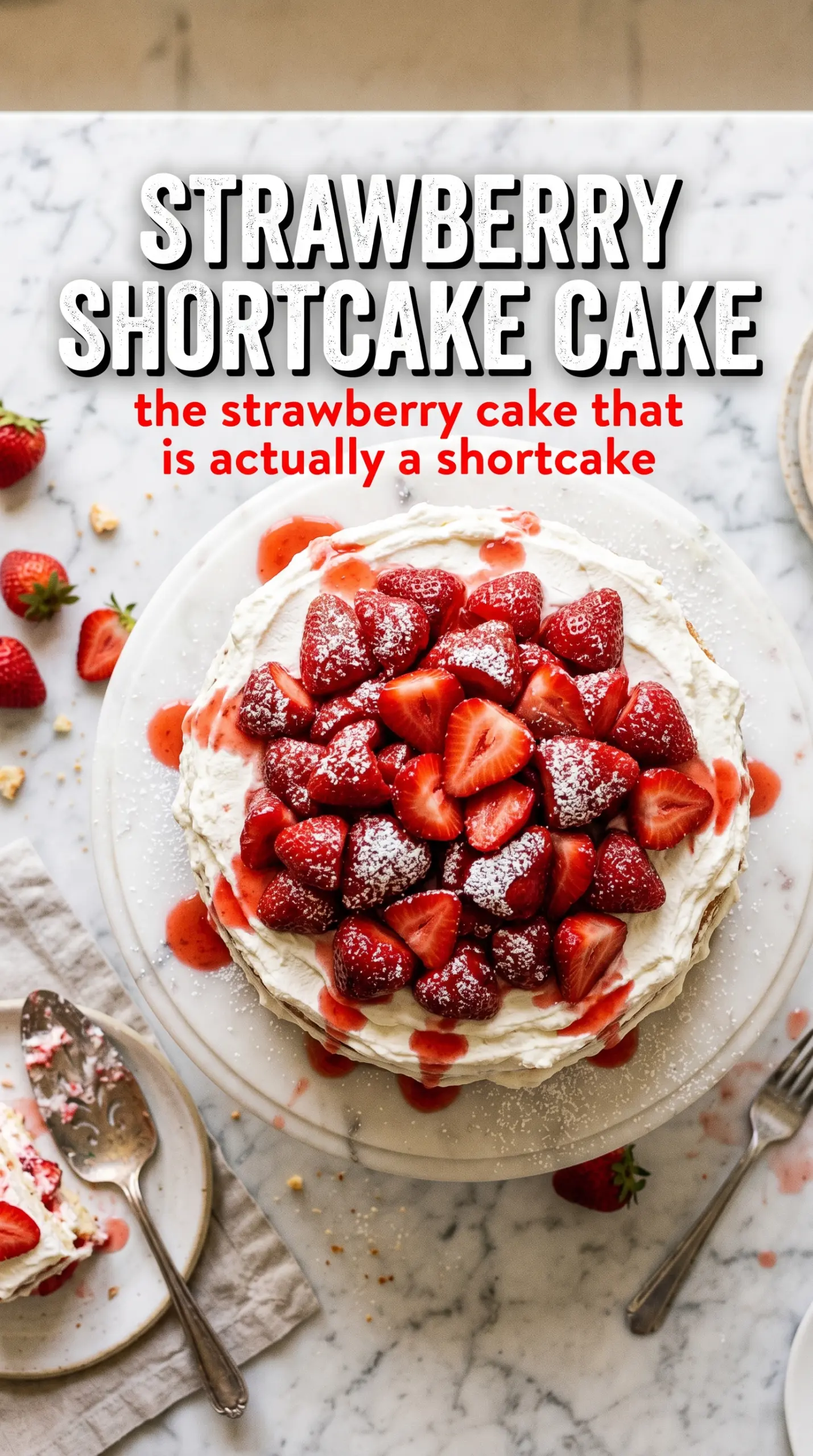 Strawberry Shortcake Cake with fluffy cream and fresh berries