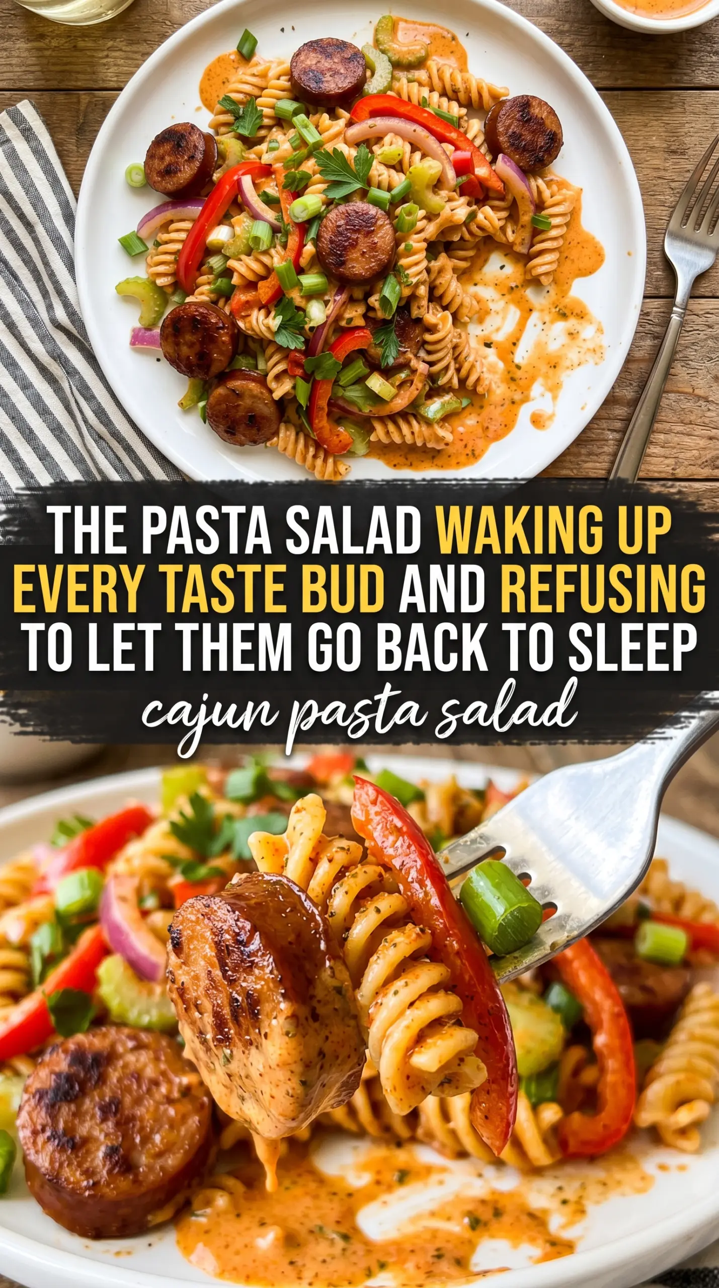 Cajun Pasta Salad spicy colorful sausage