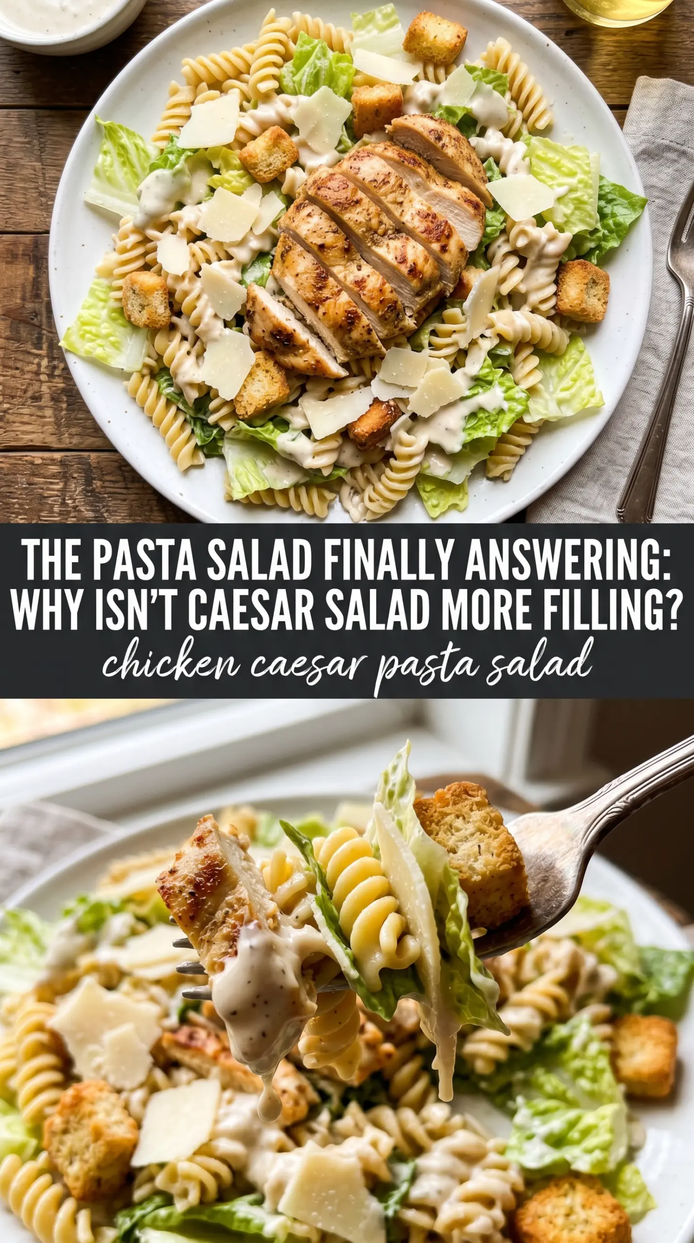 Chicken Caesar Pasta Salad creamy crunchy