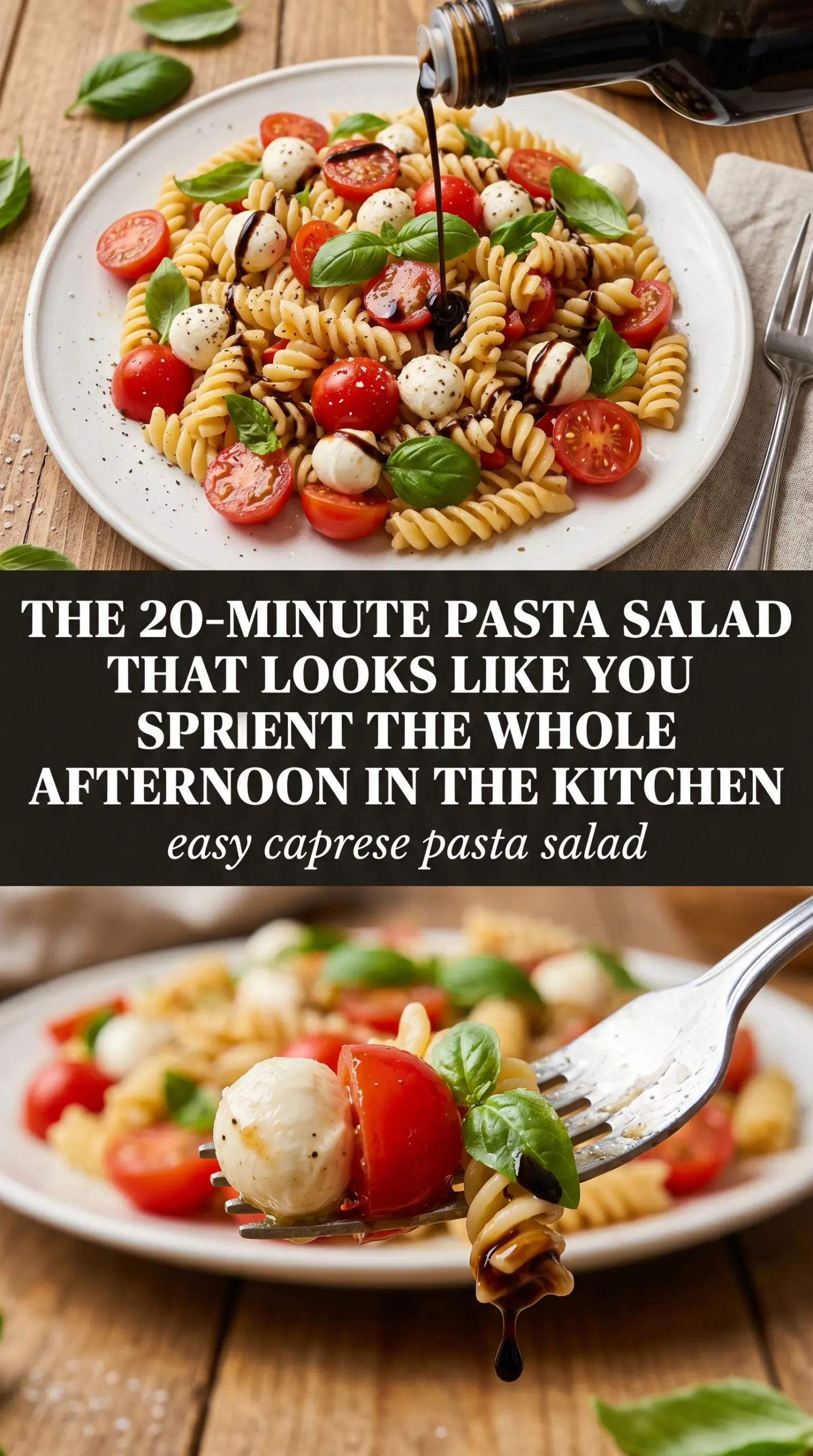 Easy Caprese Pasta Salad fresh basil tomatoes mozzarella