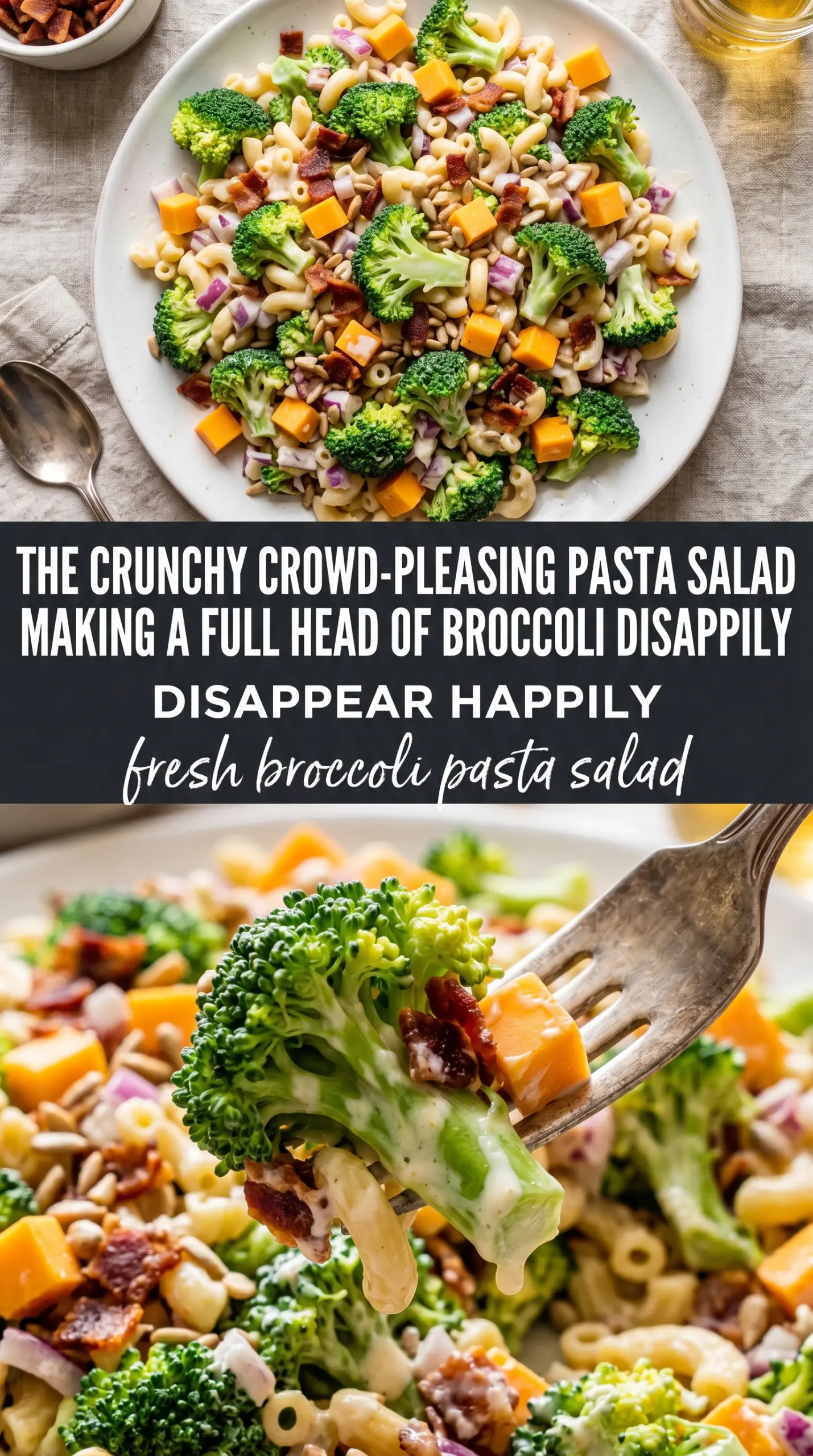 Fresh Broccoli Pasta Salad with bacon, cranberries, creamy crunch
