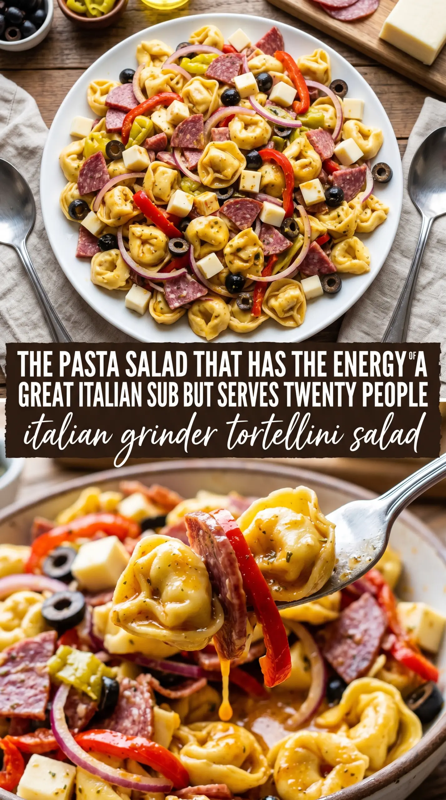 Italian Grinder Tortellini Salad, cheesy deli-style, chilled