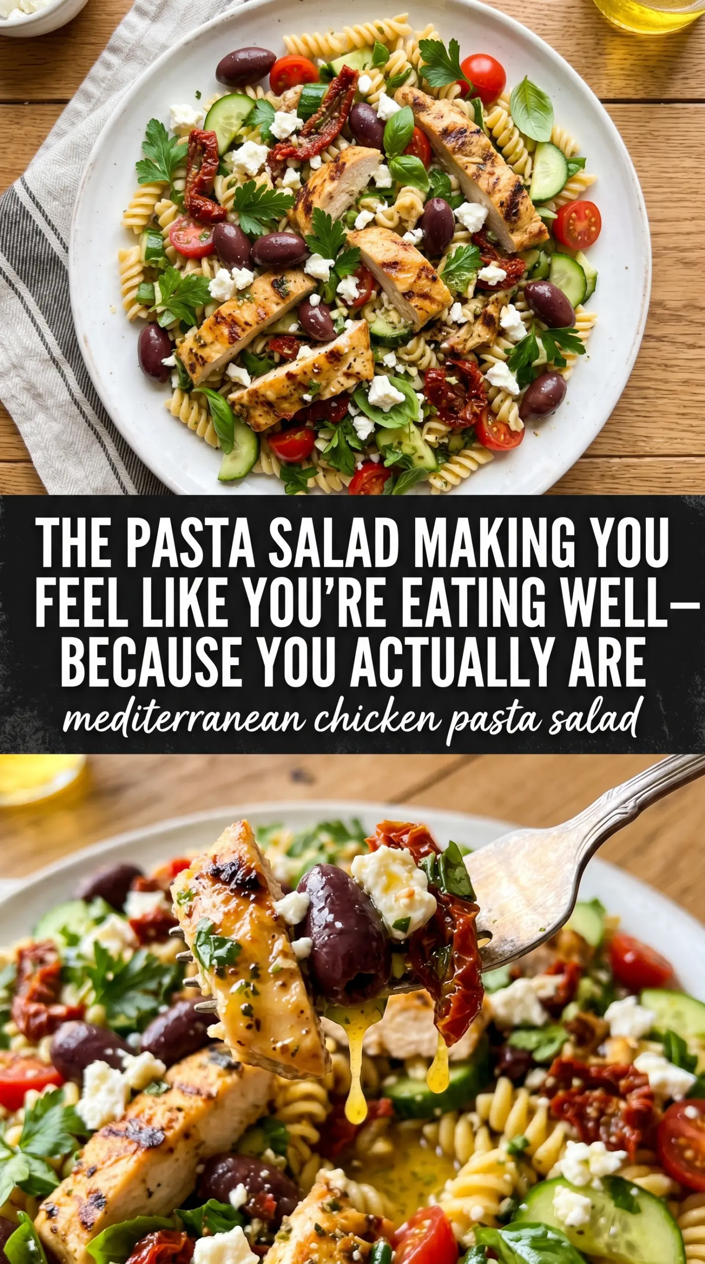 Mediterranean Chicken Pasta Salad fresh colorful
