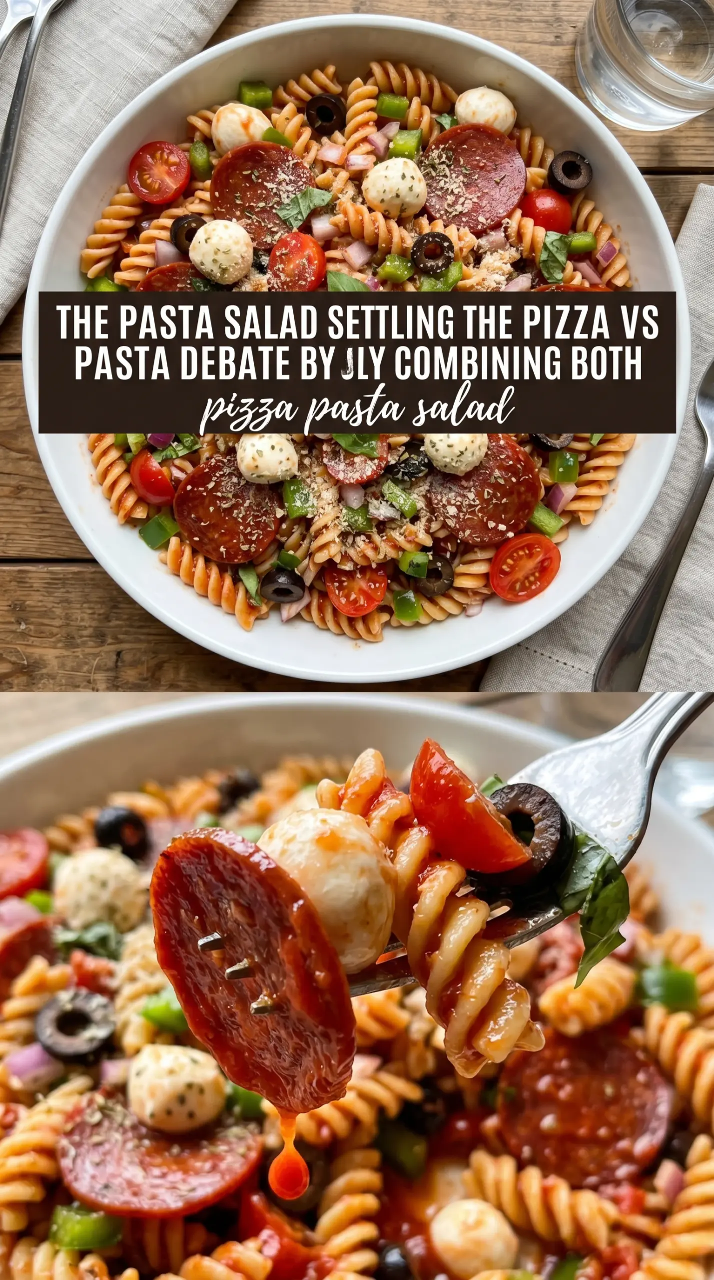 Pizza Pasta Salad pepperoni mozzarella pizza-inspired