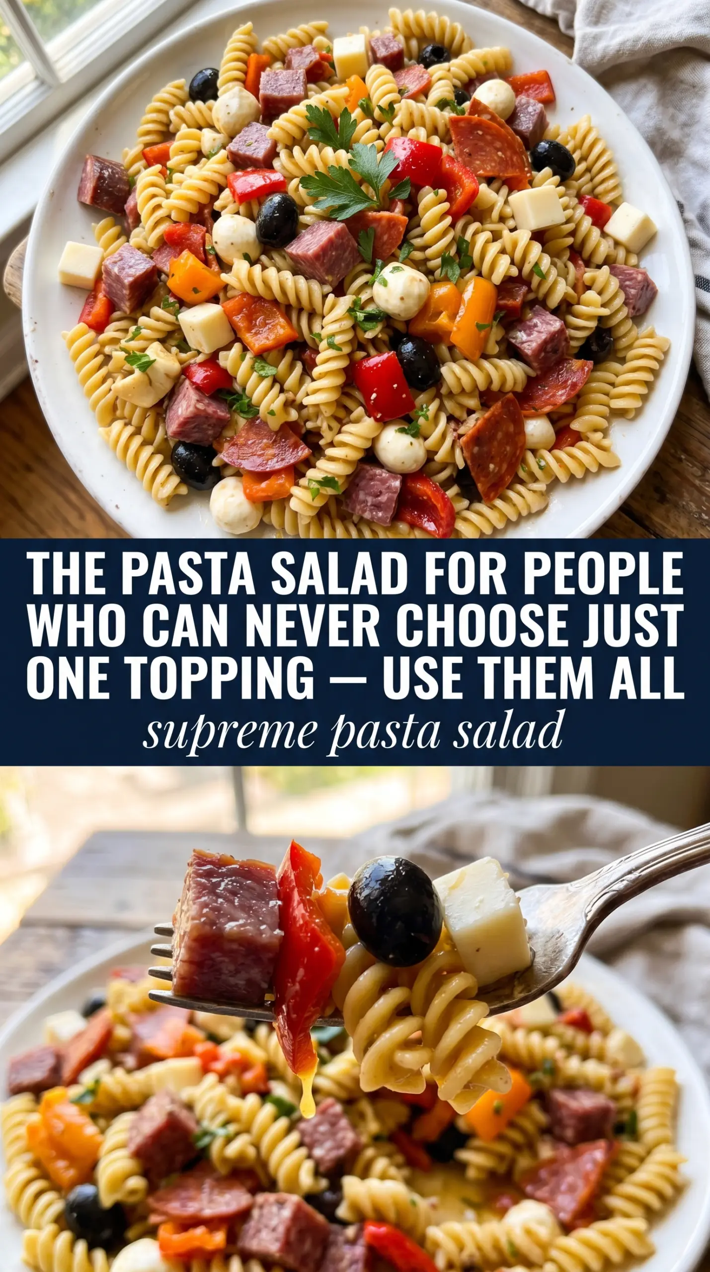 Supreme Pasta Salad colorful loaded