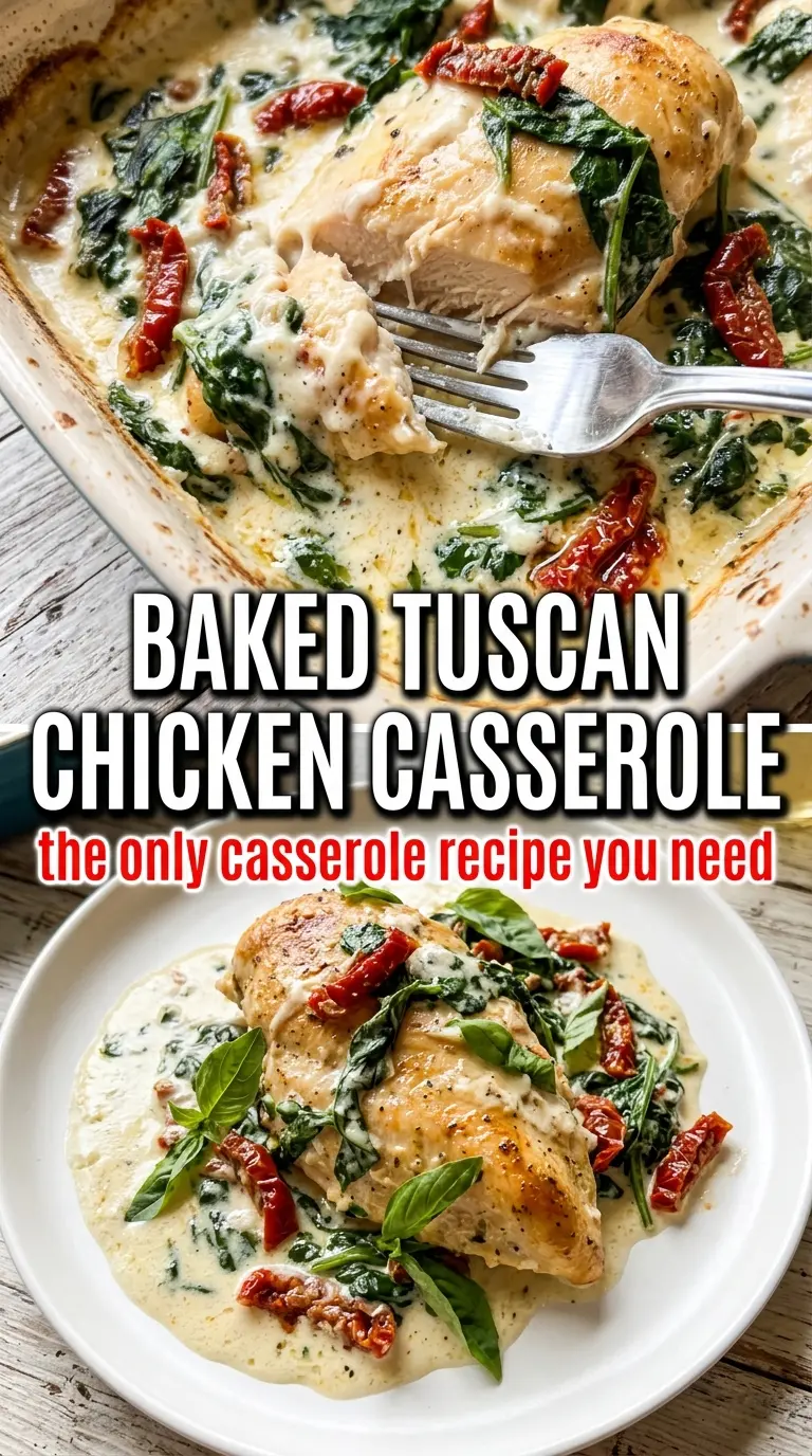 Baked Tuscan Chicken Casserole golden chicken thighs, creamy sauce, spinach
