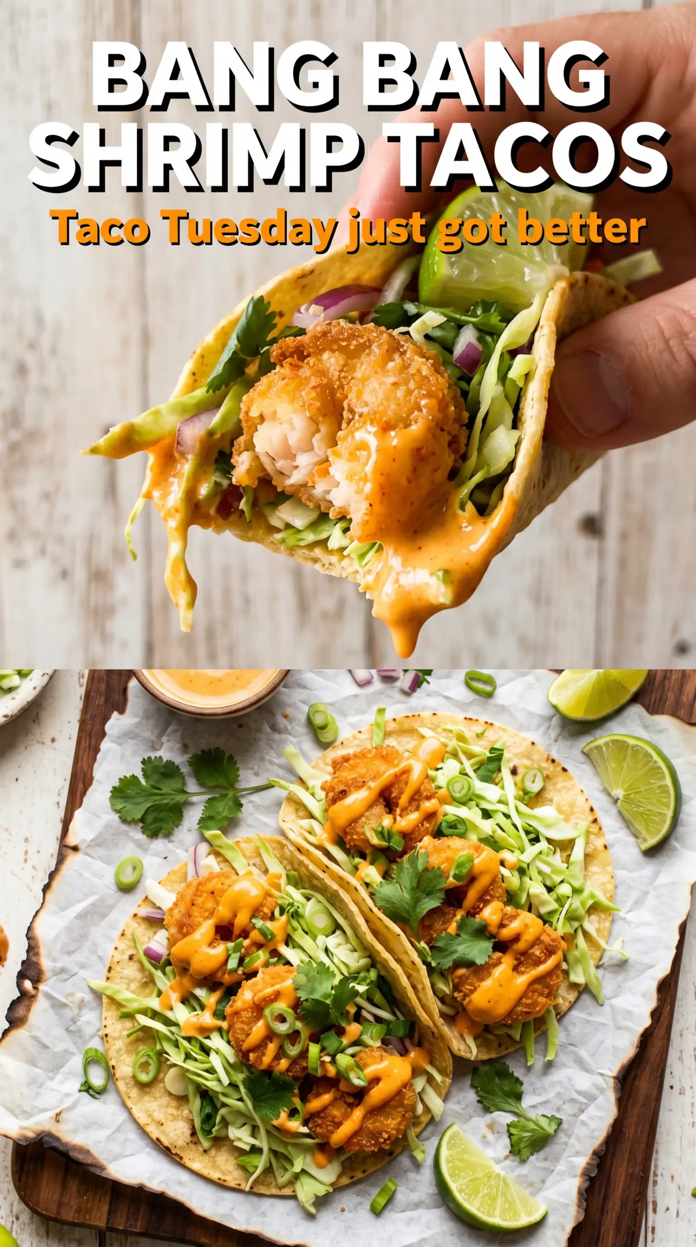 Bang Bang Shrimp Tacos crispy saucy colorful