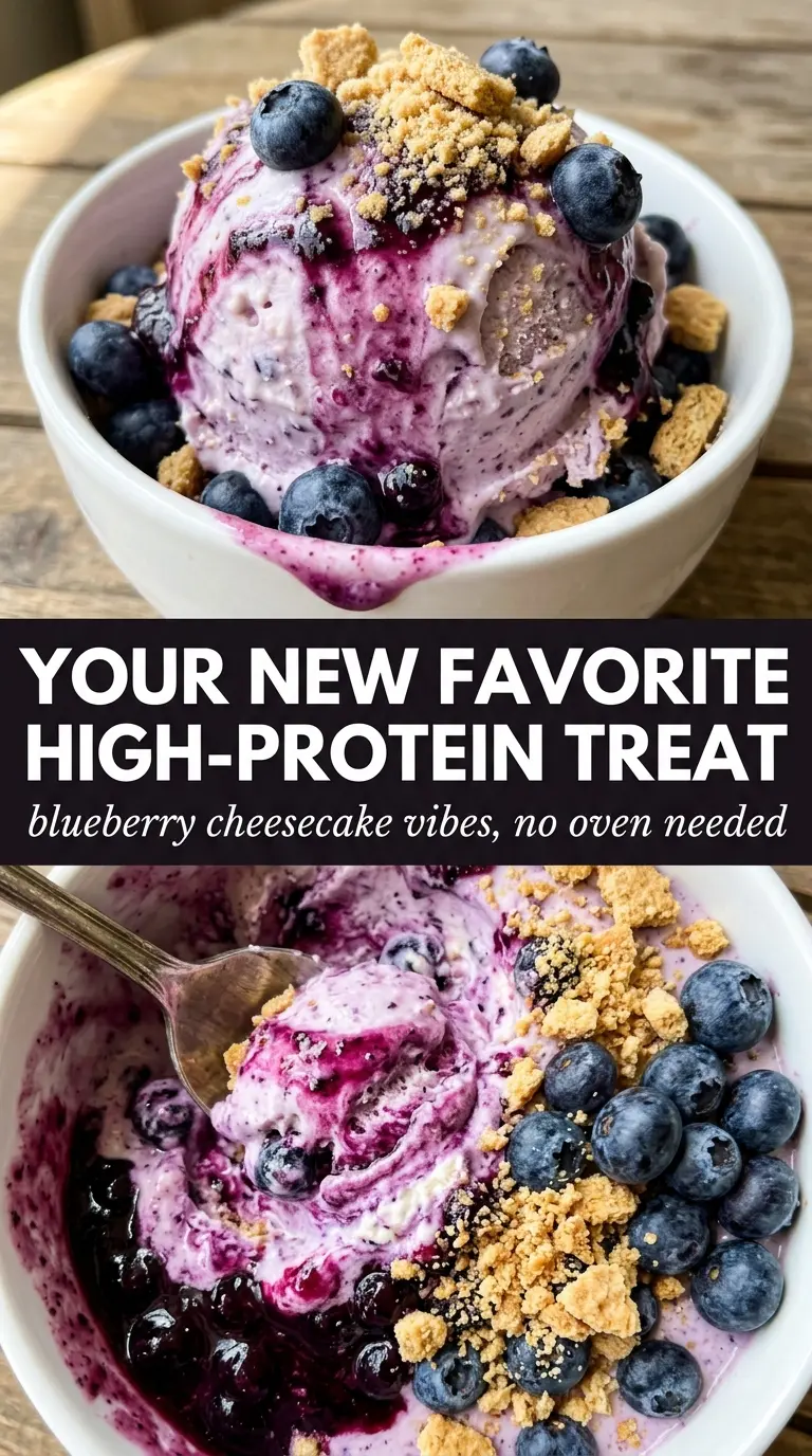 Blueberry Cheesecake Cottage Cheese Ice Cream creamy blueberry swirls