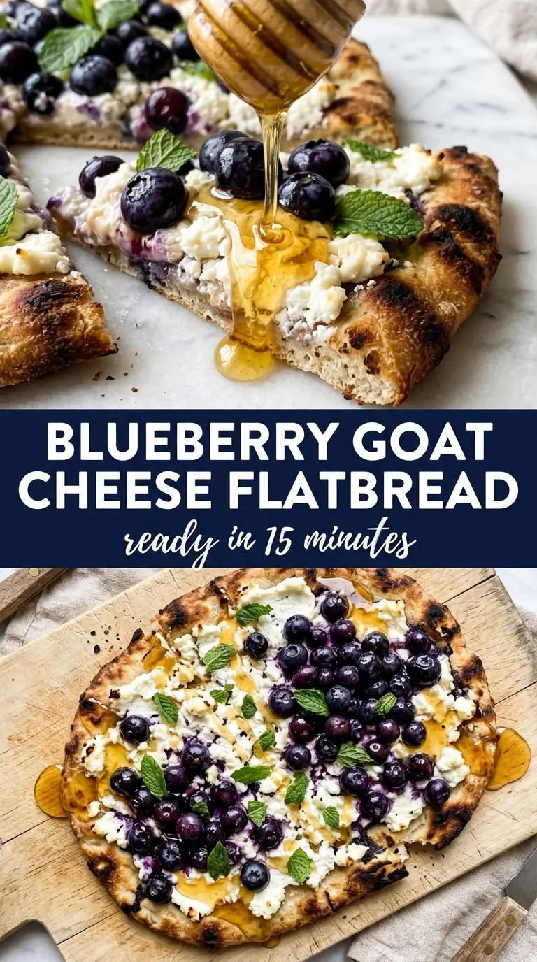 Blueberry Goat Cheese Flatbread with Mint and Honey rustic sweet-savory