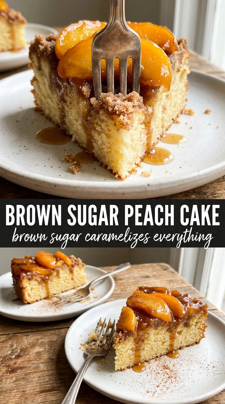 Brown Sugar Peach Cake golden caramelized peach slices