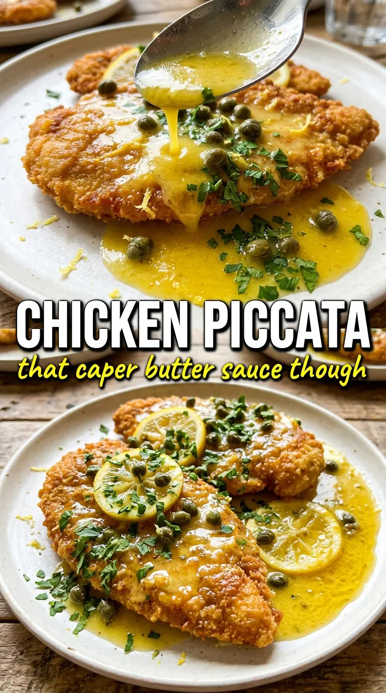 Chicken Piccata lemon caper pan sauce crispy cutlets