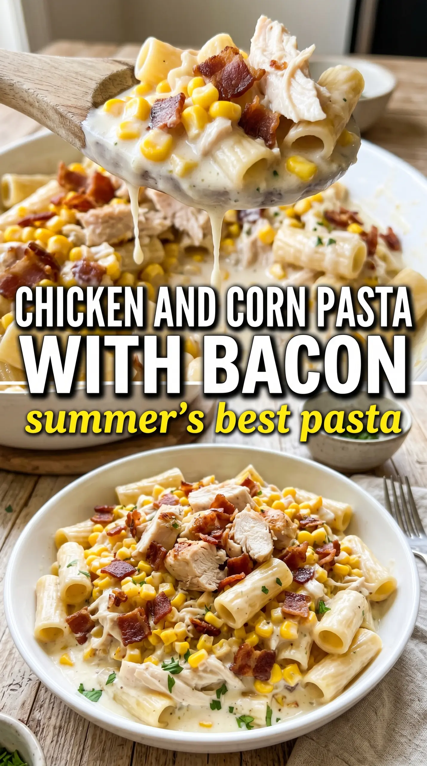 Creamy Chicken and Corn Pasta with Bacon creamy corn bacon chicken