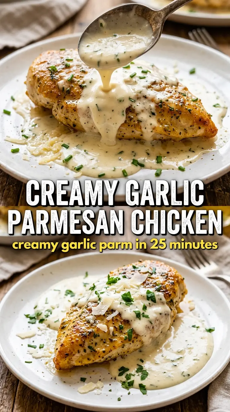 Creamy Garlic Parmesan Chicken golden sauce, skillet dinner