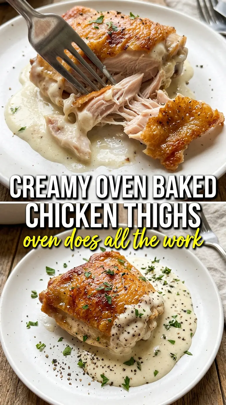 Creamy Oven Baked Chicken Thighs golden garlic cream sauce