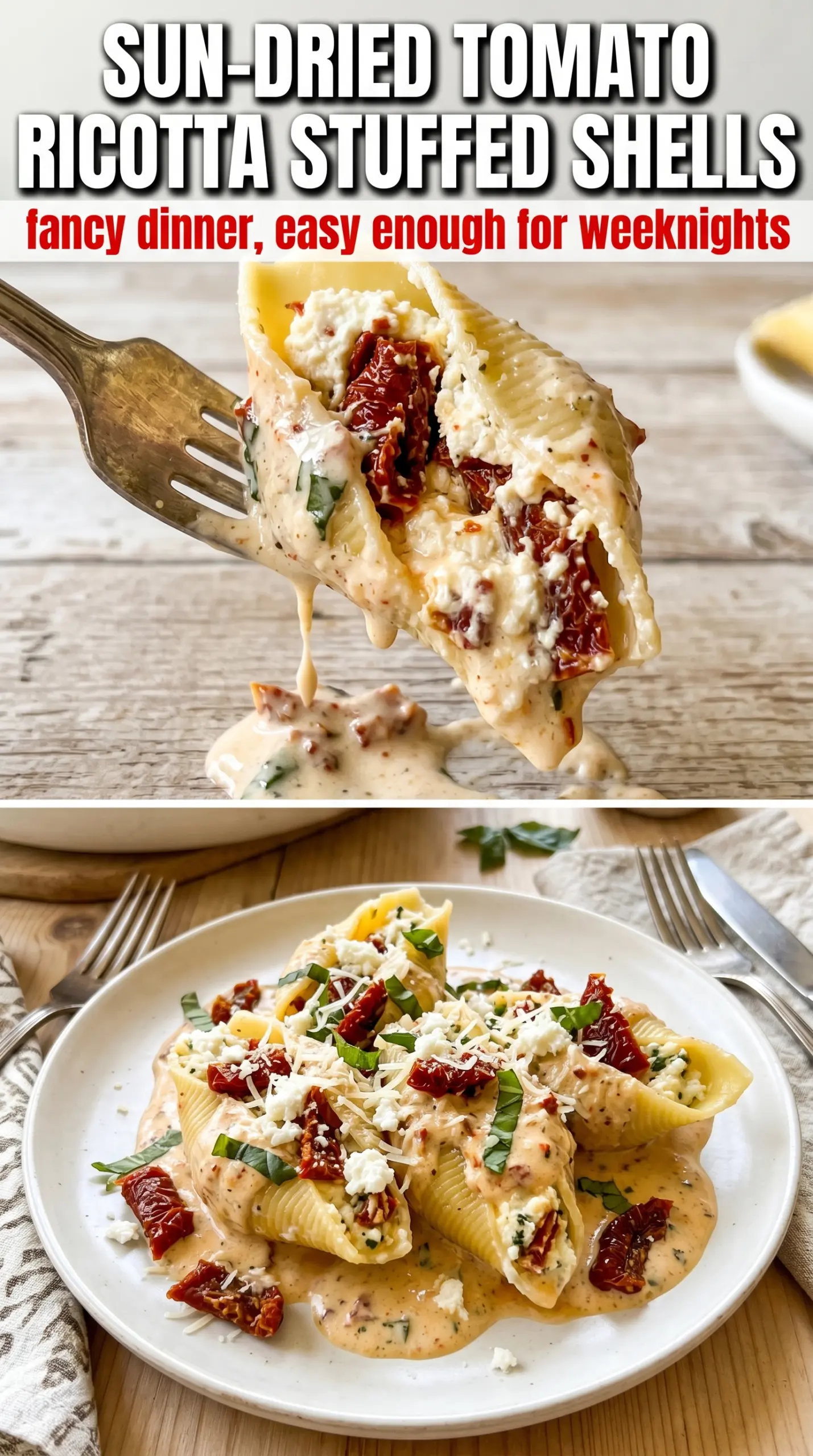 Creamy Sun-Dried Tomato and Ricotta Stuffed Shells cheesy baked pasta