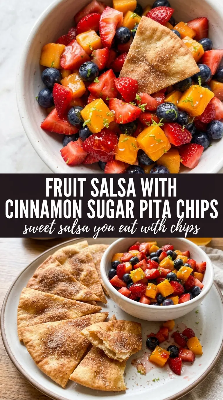 Fruit Salsa with Cinnamon Sugar Pita Chips colorful fresh crisp