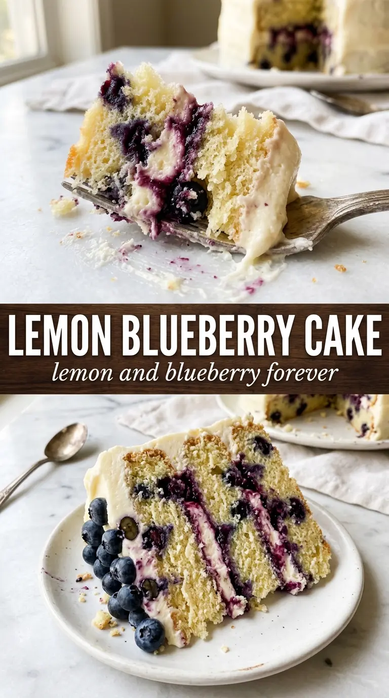 Lemon Blueberry Cake bright citrus, juicy berries, cream cheese frosting