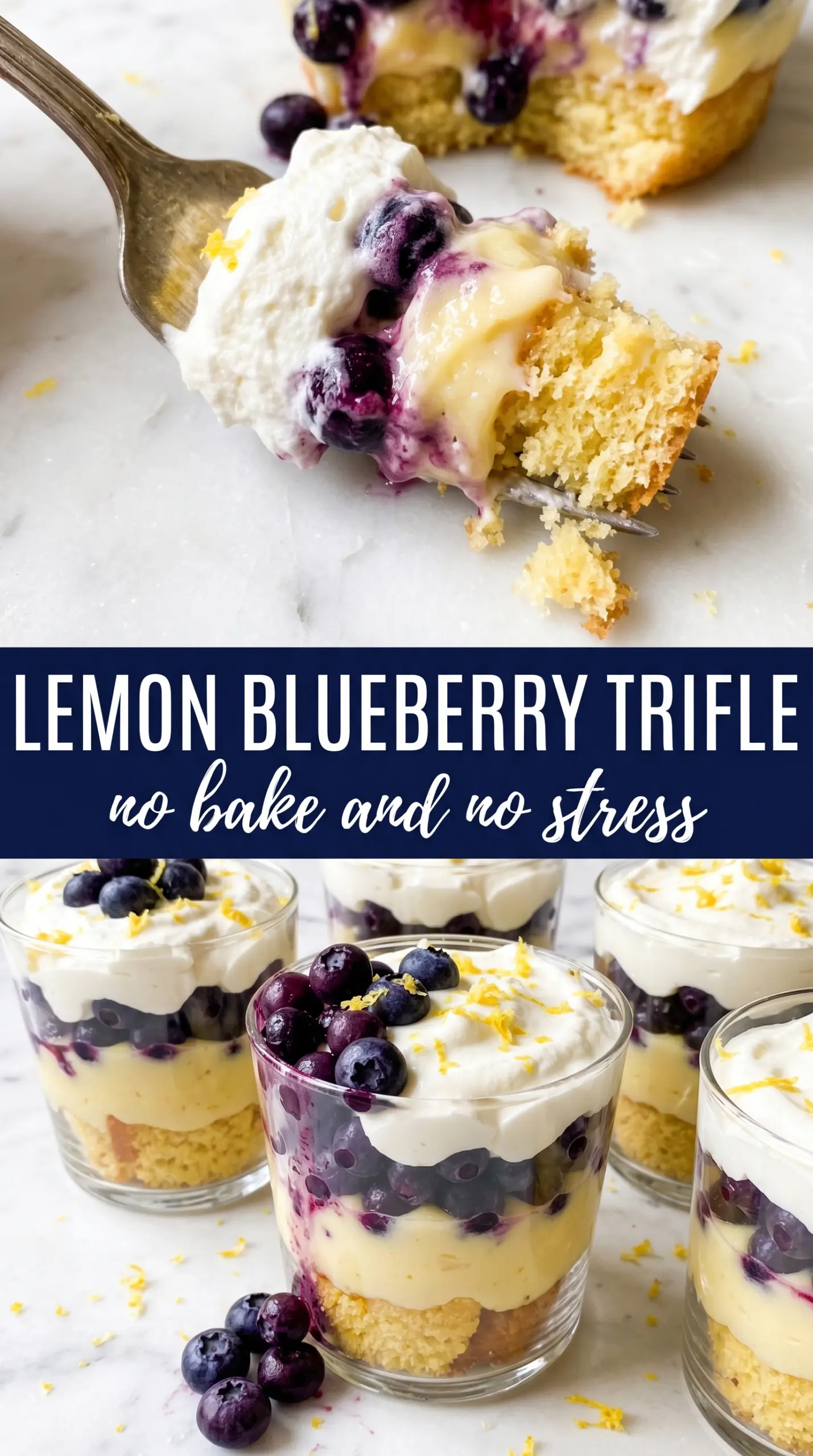 Lemon blueberry trifle layered dessert, creamy, bright, no-bake