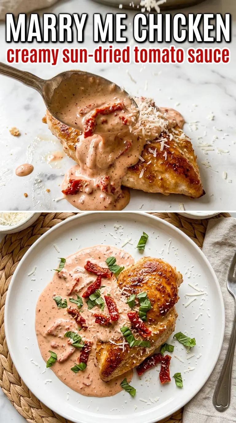 Marry Me Chicken sun-dried tomato cream sauce, basil, skillet