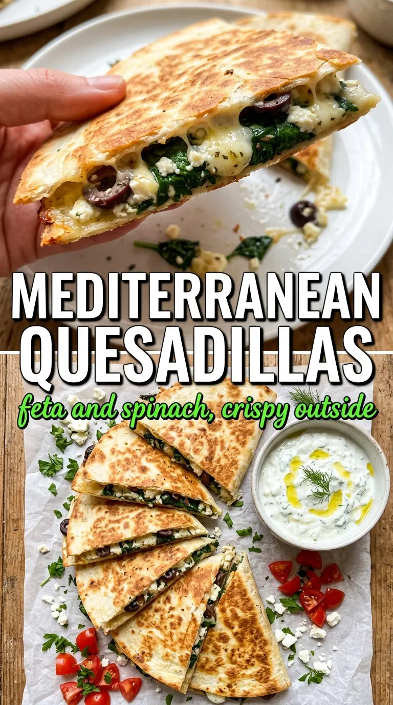 Mediterranean quesadillas melty crisp spinach feta