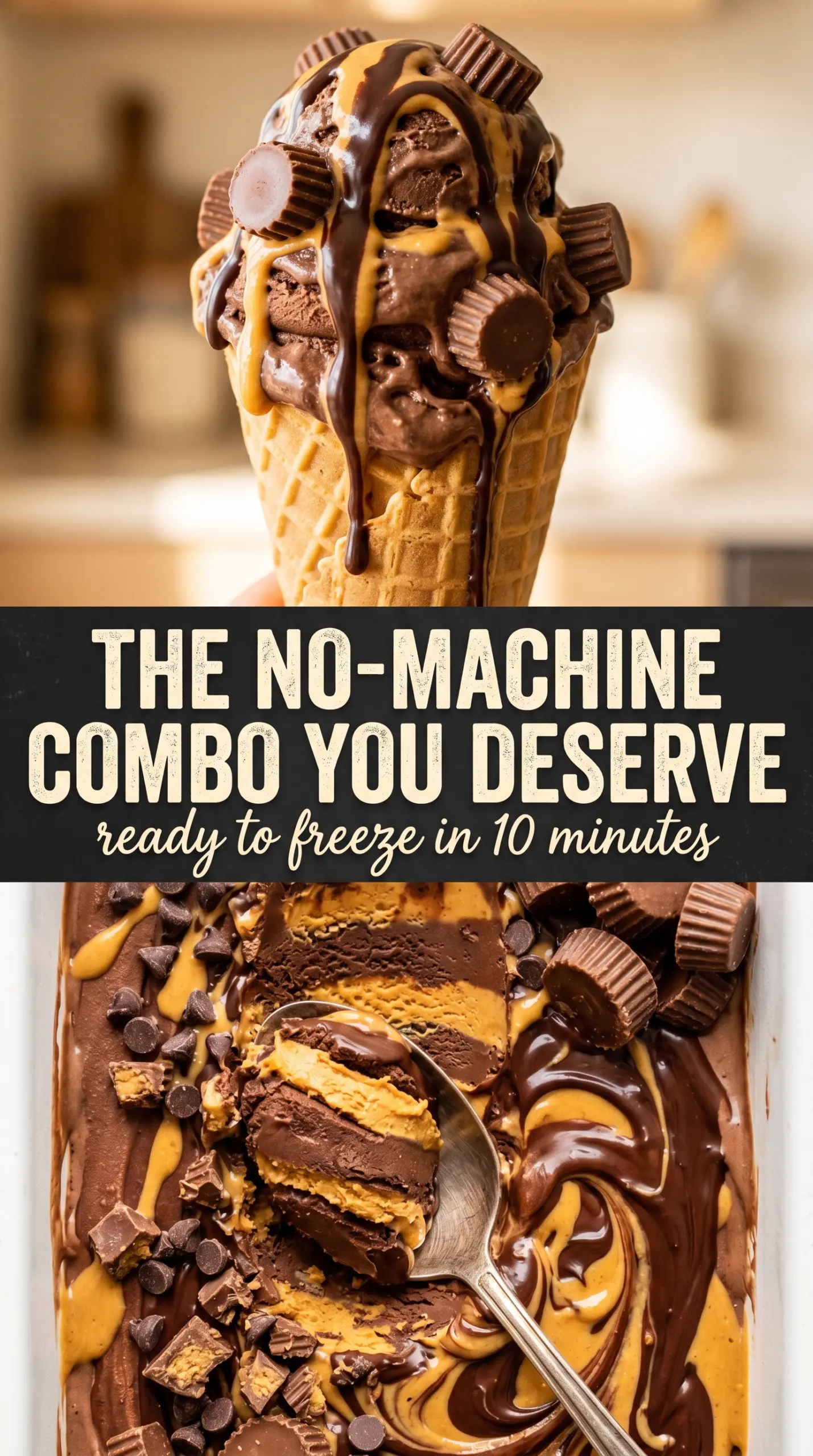 No-Churn Chocolate Peanut Butter Ice Cream creamy swirls