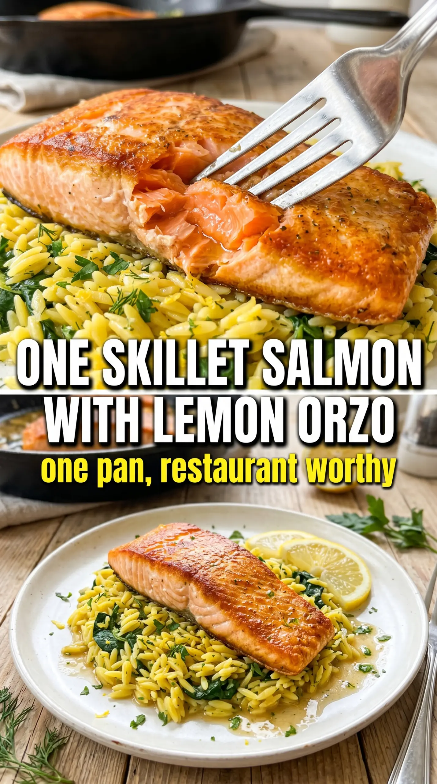 One Skillet Salmon with Lemon Orzo salmon lemon orzo creamy