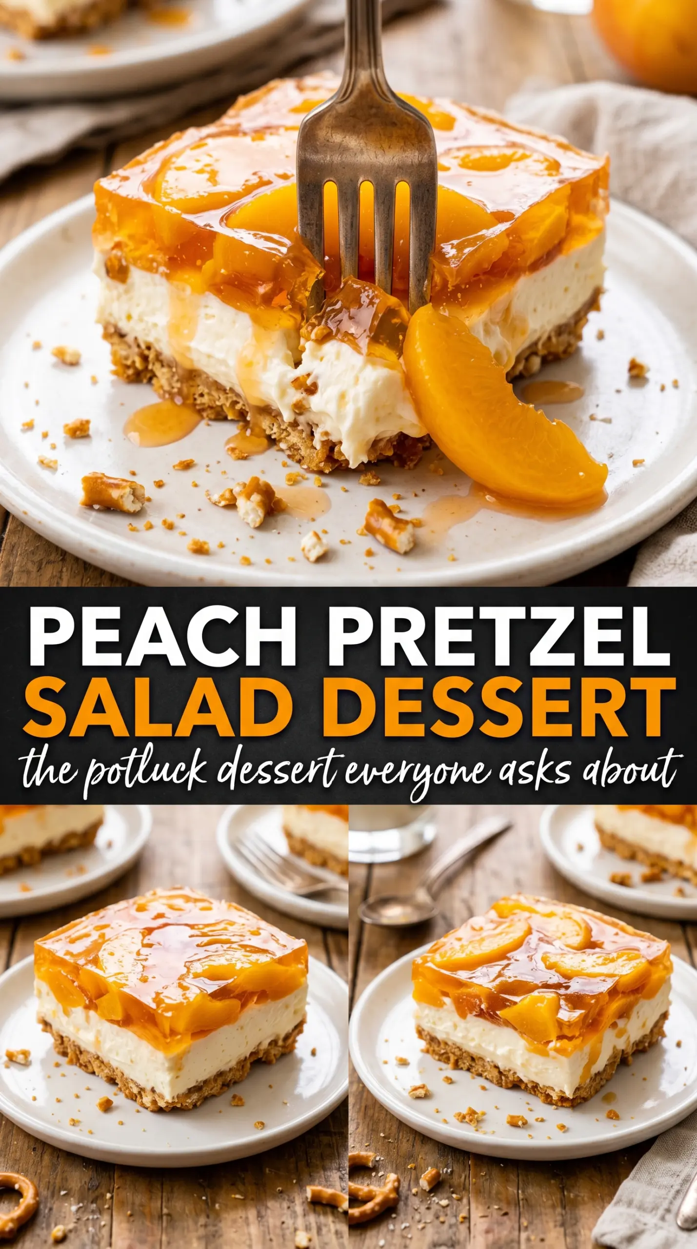 Peach Pretzel Salad Dessert layered creamy peach