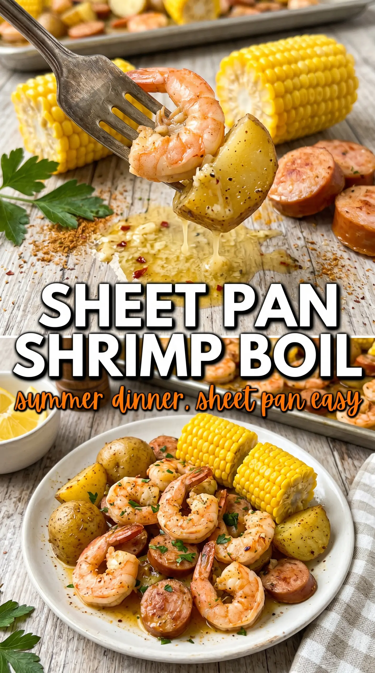Sheet pan shrimp boil colorful roasted seafood