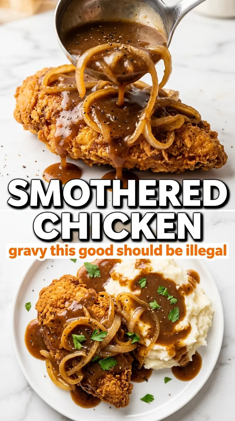 Smothered Chicken onion gravy skillet