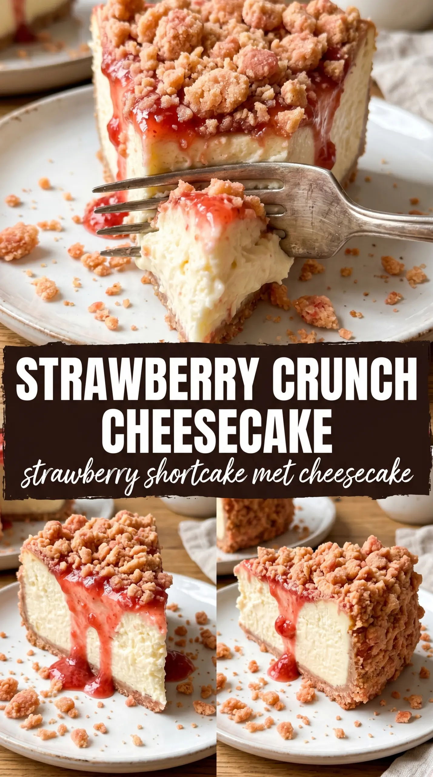 Strawberry Crunch Cheesecake creamy pink dessert