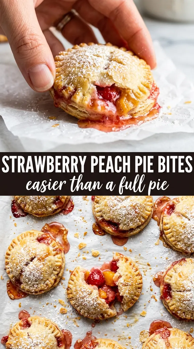 Strawberry Peach Pie Bites golden flaky juicy