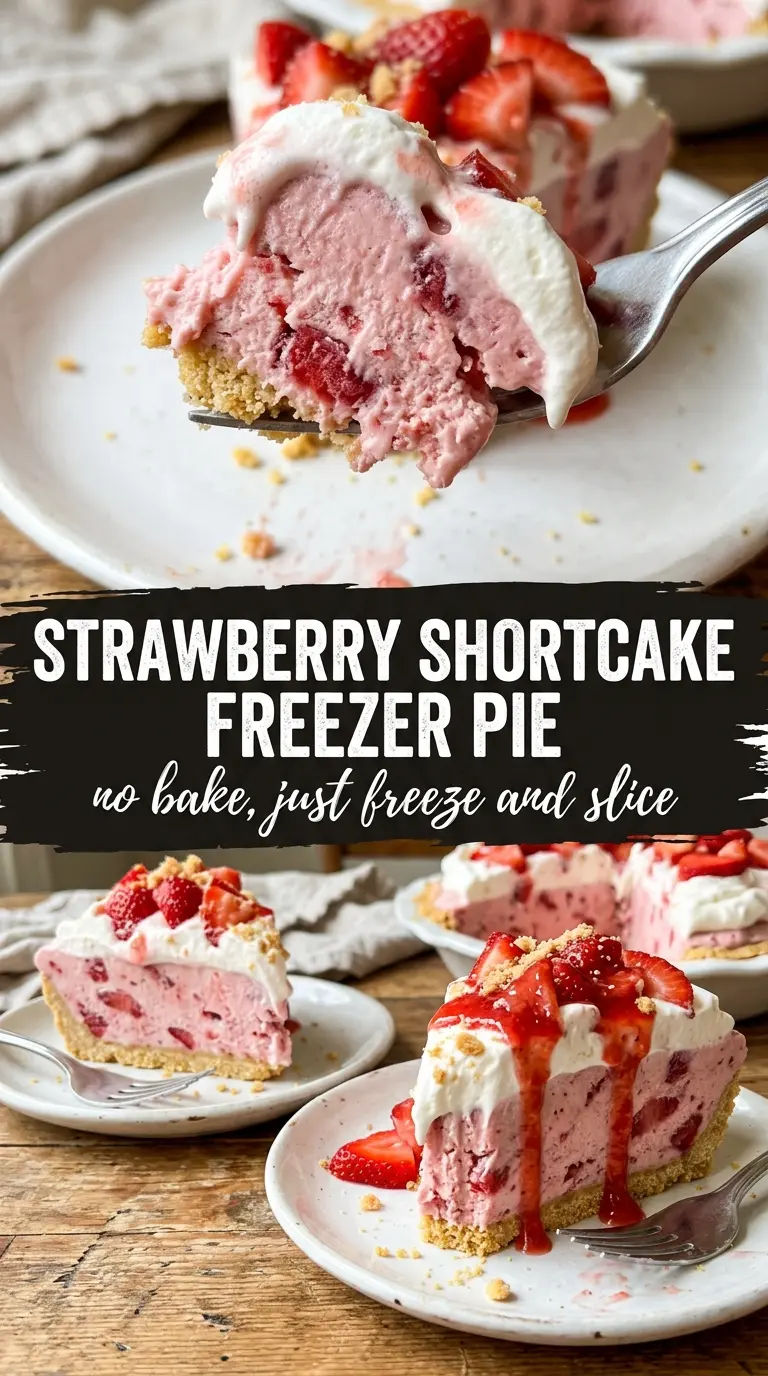 Strawberry Shortcake Freezer Pie creamy frozen dessert
