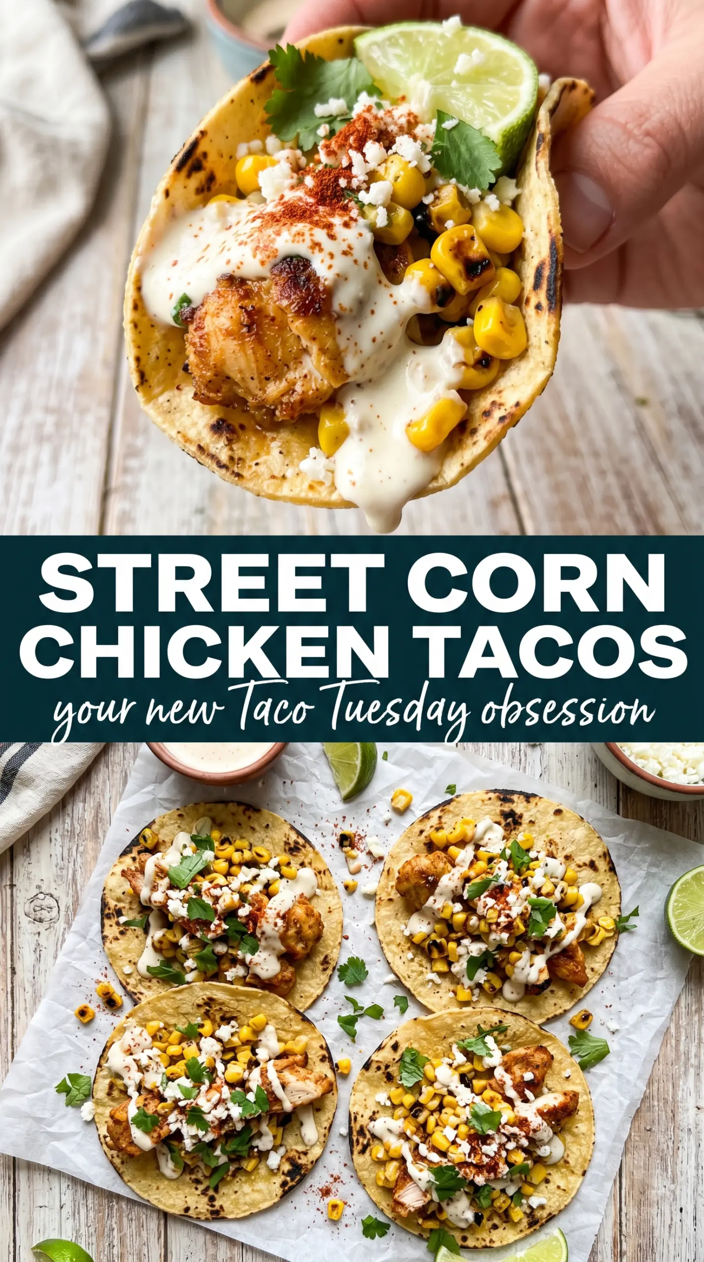 Street corn chicken tacos juicy charred creamy