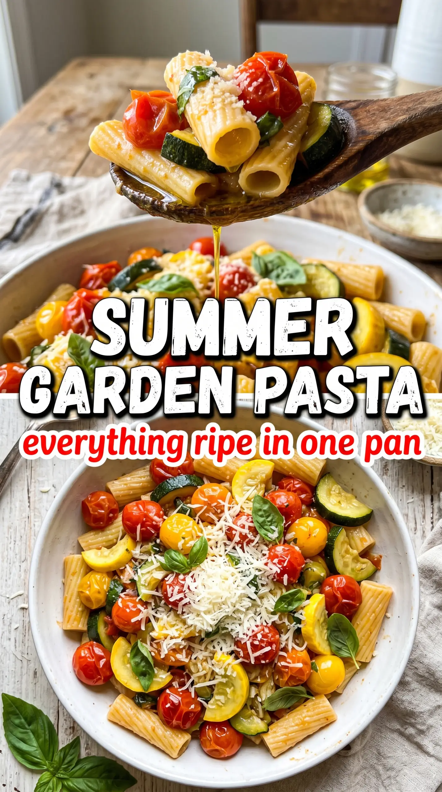 Summer Garden Pasta colorful basil Parmesan