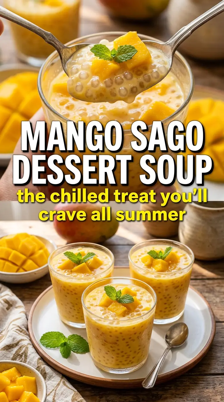 Mango sago with coconut milk, tapioca pearls, and fresh mango
