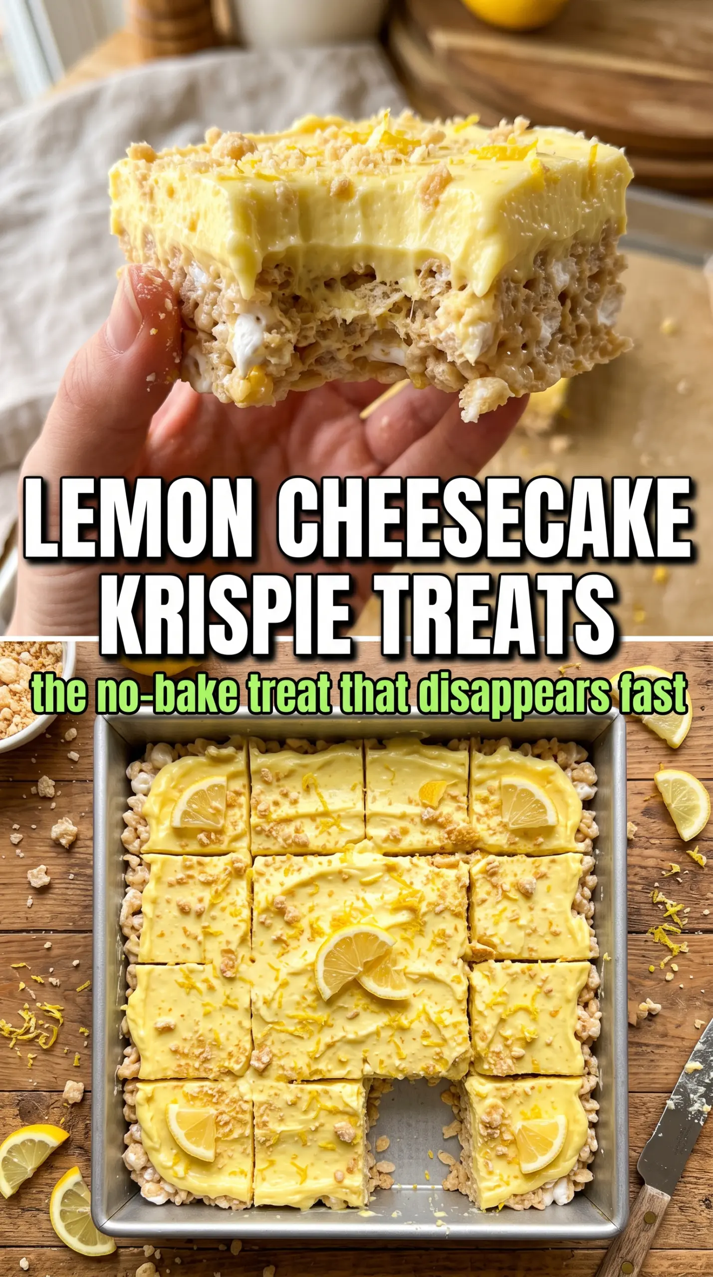 No-Bake Lemon Cheesecake Rice Krispie Treats lemony creamy layered bars