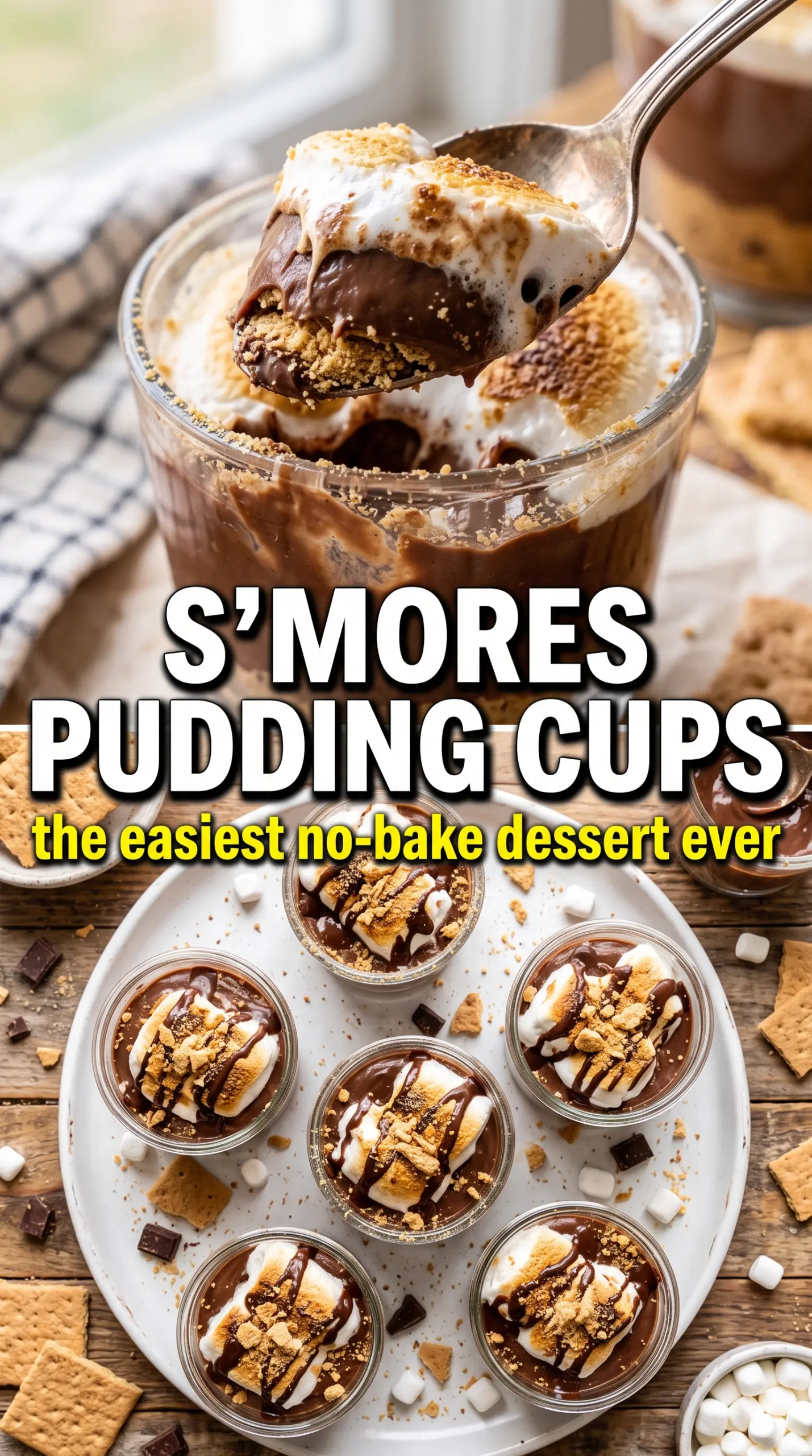 No-Bake S'mores Pudding Cups layered dessert cups