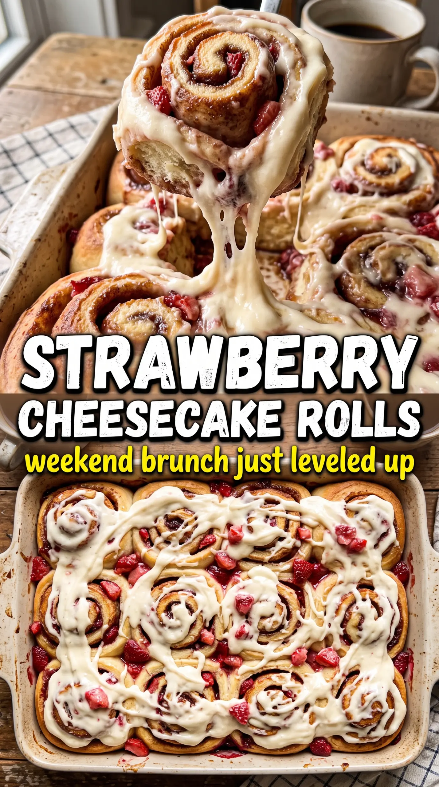Strawberry Cheesecake Cinnamon Rolls, pink swirl, cream cheese glaze