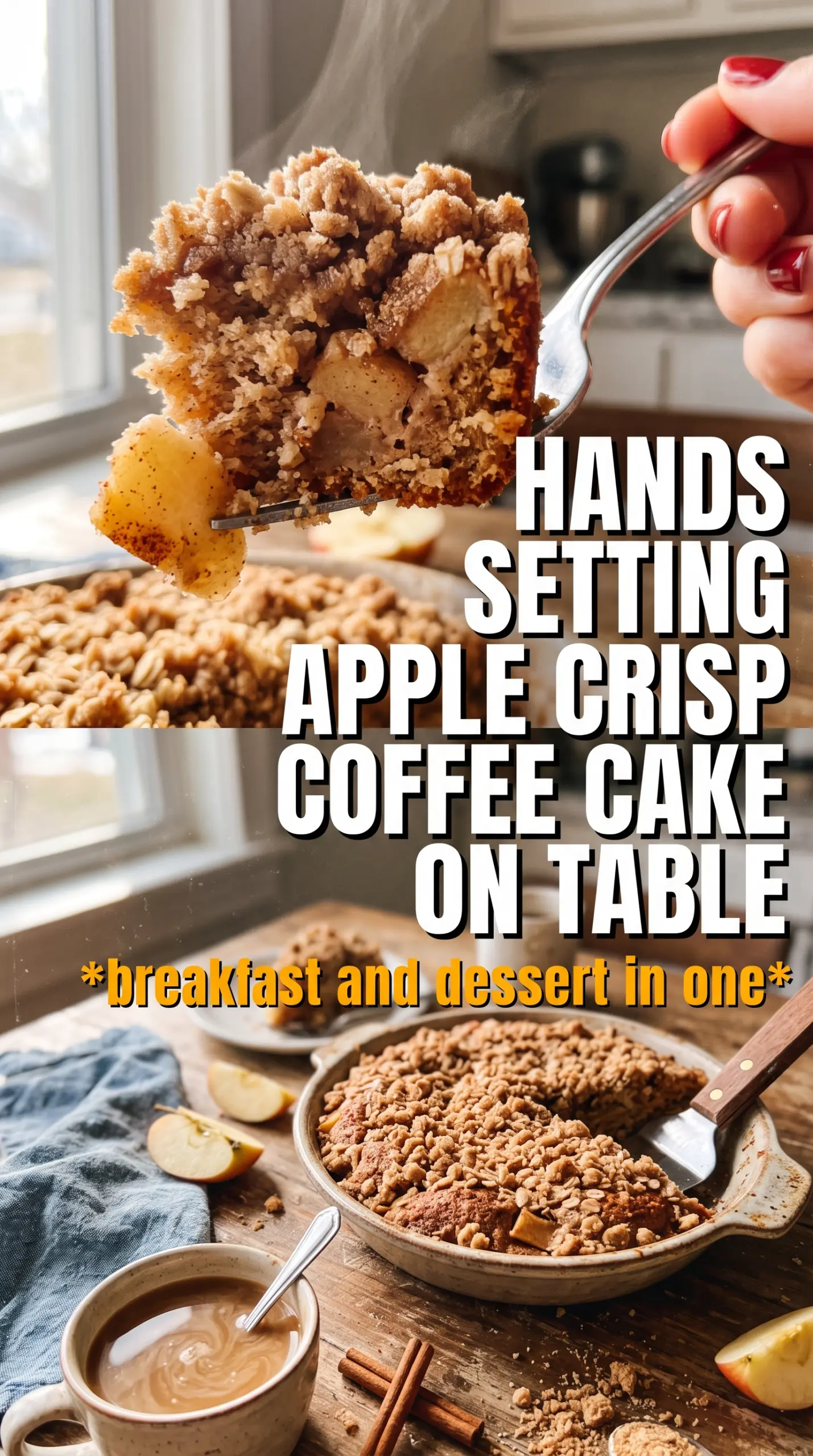 Apple Crisp Coffee Cake golden crumble, cinnamon apples, tender crumb