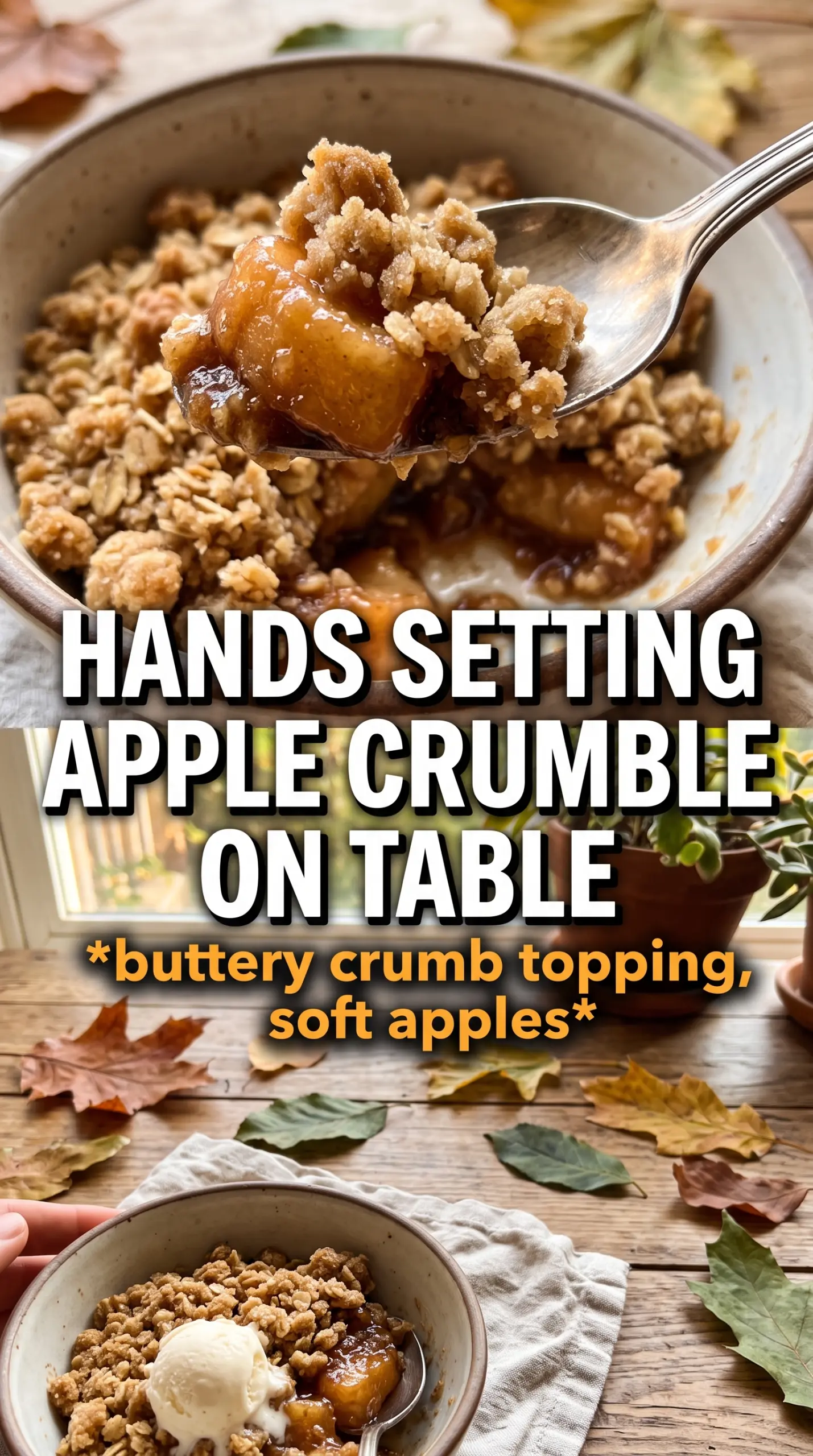 Apple crumble golden topping cinnamon apples